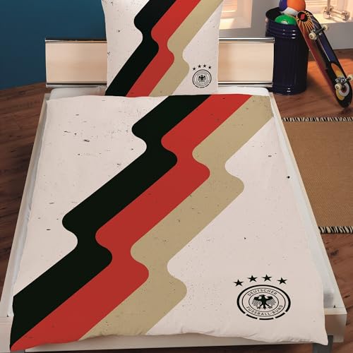 DFB Offizielle Bettwäsche in 135x200 80x80 cm · Deutschland Bettwäsche Set 2-teilig aus 100% Baumwolle mit Retro Motiv · Fußball Bettwäsche Logo (weiß 2-teilig)
