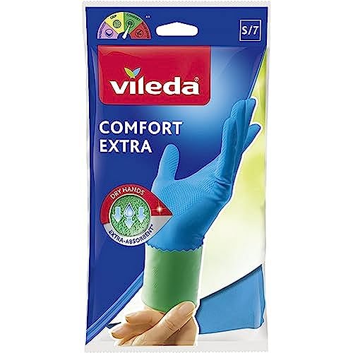 Vileda Comfort und Care Gummihandschuhe mit Kamille Lotion Größe S, 1 Paar