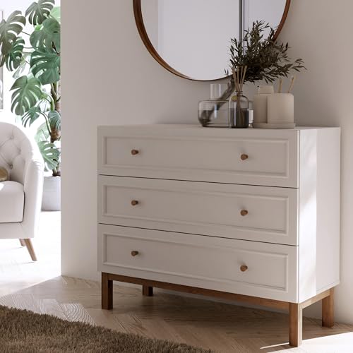 FORTE PENKRIDGE Elegante Kommode 100, Kommode mit 3 Schubladen, Modernes Sideboard, Secret Grey/Schlammeiche Holzdekor, 100,2 cm breit x 85,4 cm hoch x 41,7 cm tief