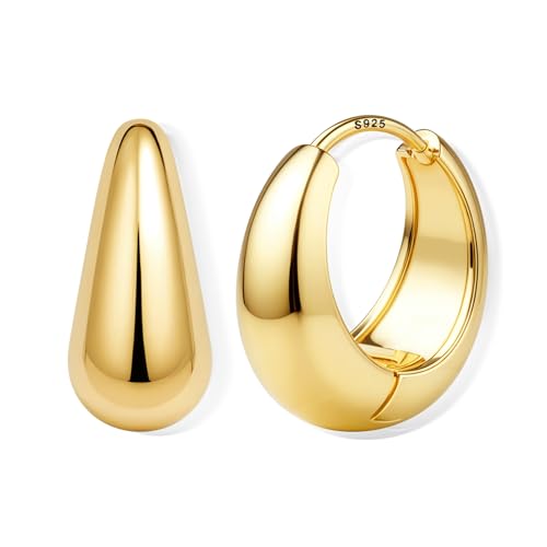 FIOROYAL 925 Silber Creolen Ohrring für Damen, Hypoallergene Ohrringe Klobig Kleine14K Gold Dick Knorpel Kreolen Huggie Creolen Ohrstecker für Empfindliche Ohren(Gold/Silber)(G14)