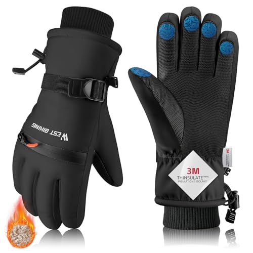 CYCLESPEED Winterhandschuhe Wasserdicht 3M Thinsulate Warme Touchscreen Skihandschuhe für Herren Damen, Fahrradhandschuhe,Winddicht Handschuhe für Ski,Wandern,Radfahren,Snowboarden(Black, M)