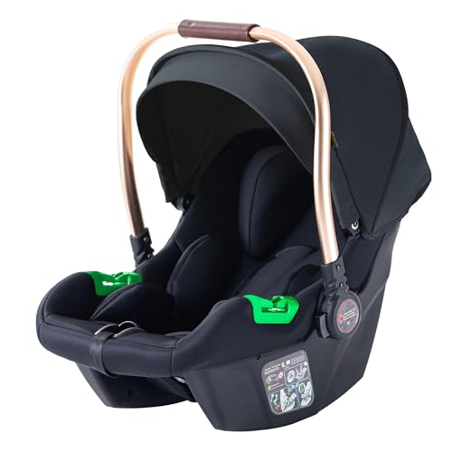 Daliya® NEOMOVE i-Size Babyschale 0–13 kg (40–87 cm) – 5-Punkt-Gurt, verstellbare Kopfstütze, für NEOMOVE Kinderwagen, Neugeboreneneinlage, Tragegriff, Baby Autositz, Kindersitz (Gold-Schwarz)