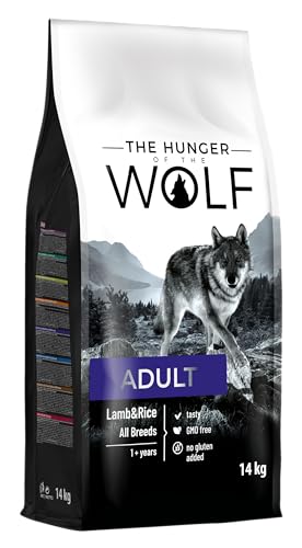 The Hunger of the Wolf Hundefutter für ausgewachsene Hunde aller Rassen, Fein zubereitetes Trockenfutter mit Lamm und Reis - 14 kg