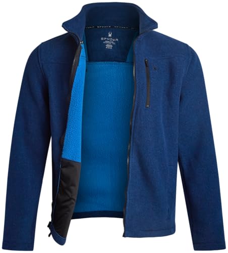 Spyder Herren-Fleecejacke – LSF 30+, weiche Polar-Fleece-Jacke, Sherpa-Futter, Reißverschluss, Herbstjacken für Herren mit Taschen, Marineblau, M