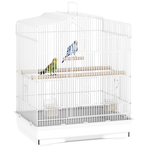 PawHut Vogelkäfig Vogelhaus Vogelvoliere Wellensittich Vogelbauer mit ausnehmbarer Bodenschale Weiß 46,5 x 36 x 59 cm