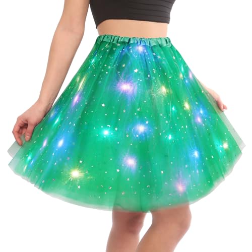 AYBUY Tutu Rock LED, Erwachsen Teenager Tutu Party für Fasching Karneval Motto Party Ballett Dress Halloween Kostüm, 40CM(Grün)
