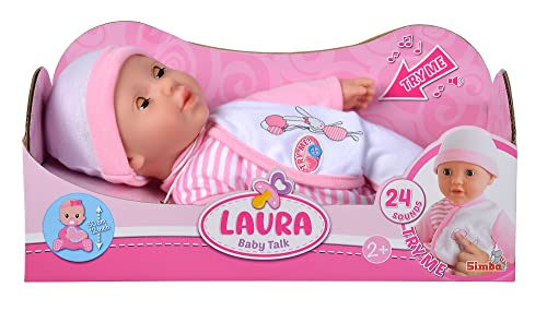 Simba 105140020 - My Love Baby Talk, Weichkörperpuppe mit Schlafaugen in süßem Strampler, macht 24 Babylaute, 30cm, Babypuppe ab 2 Jahre