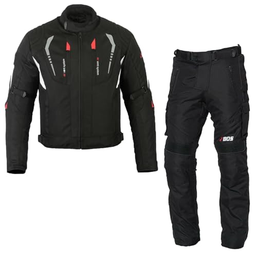 BOSmoto Motorradanzug Herren 2-teilig – Leichte Textilkombination mit CE Protektoren für Sicherheit,Herren Motorrad Textil Jacke und Hose,Motorrad Textil Kombi (BLACK, L)
