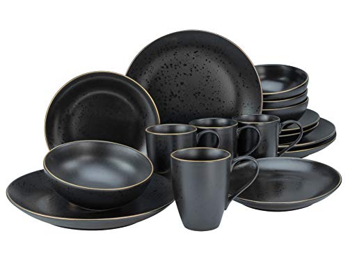 CreaTable, 22699, Serie Industrial Gold BLACK, 16-teiliges Geschirrset für 4 Personen, Kombiservice aus Steinzeug, spülmaschinen- und mikrowellengeeignet, Qualitätsproduktion