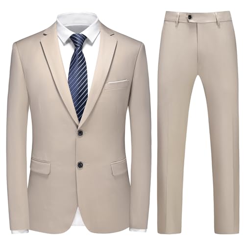 KUDMOL Herren Slim Fit Anzug 2 Stücke - Business Hochzeit Formal Dinner Zwei Knöpfe Smoking für Männer - Klassischer Blazer Weste Hose Set