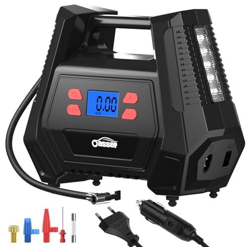 Oasser Luftkompressor Kompressor 12V 230V Kompressor für Autoreifen AC DC 2in1 Luftpumpe Auto Max. Luftdruck 150 PSI mit 22mm großer Zylinder Motor aus reinem Kupfer