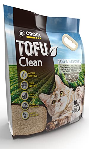 Croci Tofu Clean Litter 10 l – klumpende Katzenstreu, biologisch abbaubar, spült in der Toilette, 100 % pflanzlich, langlebiger geruchshemmender Sand
