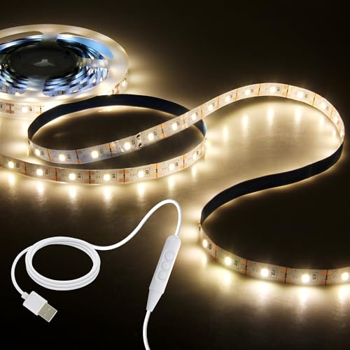 Aclorol LED Streifen mit USB Anschluss 5M Warmweiß 3000K 60 LEDs/m Dimmbar LED Band Selbstklebend 8mm Breit Flexibel für Küche Schränke Spiegel Vitrine Bett Hintergrundbeleuchtung