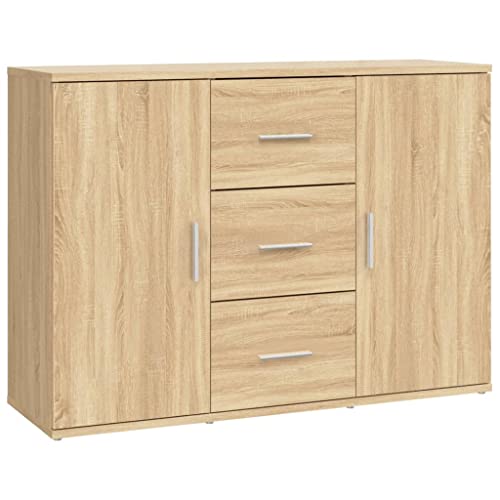 vidaXL Sideboard, Kommode mit viel Stauraum, Mehrzweckschrank Schrank mit 2 Türen 3 Schubladen, Beistellschrank Anrichte Wohnzimmer, Sonoma-Eiche Holzwerkstoff