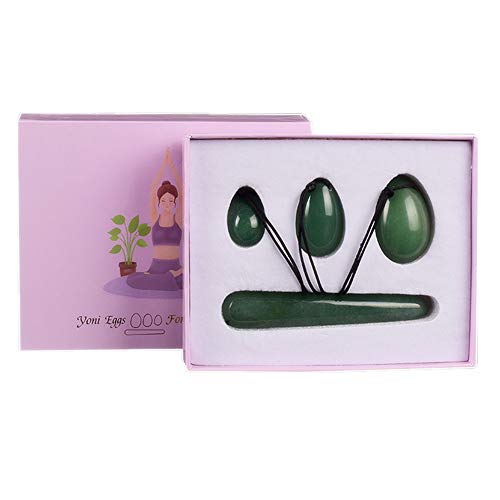 Natürliche Jade-Stein-Eier Yoni-Eier 3 Stück gebohrte Jade-Eier + 1 Stück Massage-Stick für Kegel-Übung Massage-Steine für Frauen zu trainieren Muskeln Kegel-Übung