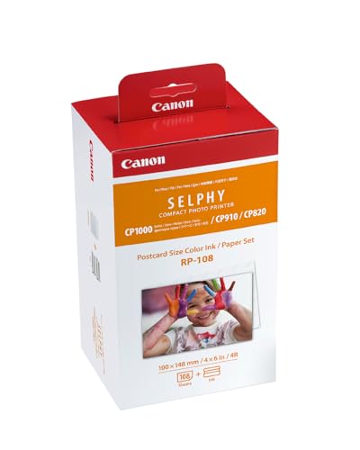 Canon SELPHY RP-108 Tinten- und Papier-Multipack – Original Fotodrucker Tintenpatronen 2er-Pack & 108 Blatt Fotopapier (100 x 148mm)