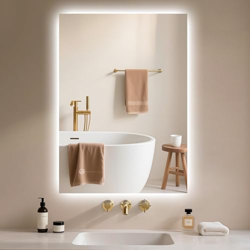 Archaluxe Badspiegel-mit-Beleuchtung 50x70cm - Badezimmerspiegel LED Badezimmer Spiegel mit Beleuchtung, Touch-Schalter, Dimmbar, 3 Lichtfarben, Wandspiegel Led-Spiegel-Bad Horizontal/Vertikal