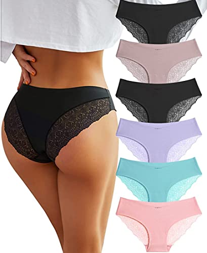 BeReady Damen Unterwäsche Seamless Slips Damen V Taille Unterwäsche Frauen Spitzen Nahtlose Hipster Unterhosen Spitze Slip Mehrpack 6er Pack