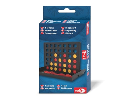 noris Spieleklassiker 4-er Reihe – Strategiespiel für unterwegs, beliebter Klassiker im Reiseformat, vertikales Steckspiel für Zwei Spieler, Denkspiel für Kinder, Logikspiel, ab 4 Jahren