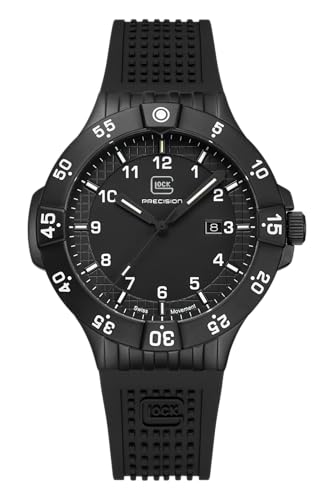 GLOCK Herren Quarz Uhr | 43mm Gehäuse | Armbanduhr mit Edelstahlgehäuse | Schwarzem Zifferblatt | Schwarzem Silikonarmband | 10ATM | GW-15-3-22