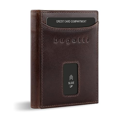 bugatti Secure Slim Mini Börse Spezial mit XL-Münzfach und RFID-Schutz aus Leder, braun