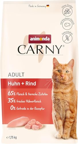 animonda Carny Katzen Trockenfutter Huhn und Rind (1 x 1,75 kg), Trockenfutter für ausgewachsene Katzen ohne Zucker und Getreide, mit frischem Hühnerfleisch und Rinderprotein
