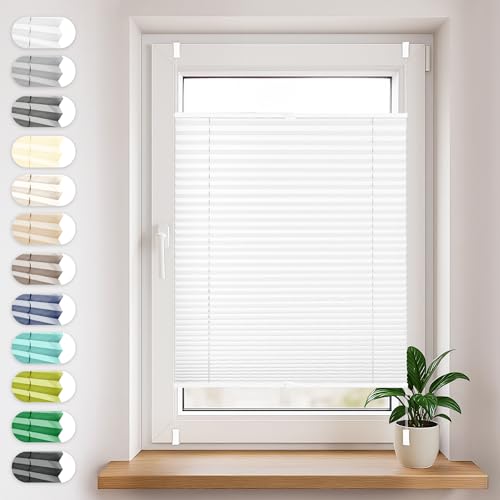 Sonello Plissee Klemmfix ohne Bohren 80cm x 120cm Weiß Faltrollo Plisseerollo Jalousie für Tür & Fenster Blickdicht Sichtschutz Sonnenschutz Fertifplissee Rollo