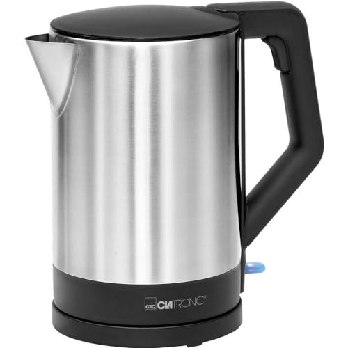 Clatronic® Wasserkocher Edelstahl | 1,5 Liter | BPA frei | Einhandbedienung | Edelstahlgehäuse | Kettle | Station mit Kabelaufwicklung | Wasserkocher schwarz | WKS 3692 schwarz