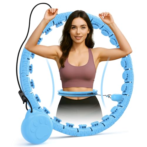 JLoibao Smart Hula Hoop Reifen Erwachsene Zum Abnehmen, 24-Stufiger Infinity Hula-Hoop (77-132cm) Mit Gewich Kugel, Einstellbar Fitness Leise Abnehmen Ausrüstung, für Anfänger und Kinder (Blau)