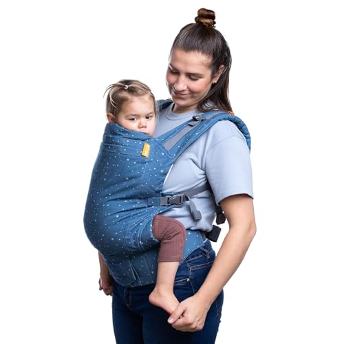 Beco Toddler Babytrage & Kindertrage (9-27 kg) - 100% Baumwoll Trage Kleinkind, Leicht & Atmungsaktiv, Hüftfreundlich mit 2 Tragepositionen: Bauchtrage & Rückentrage (Sternenstaub)