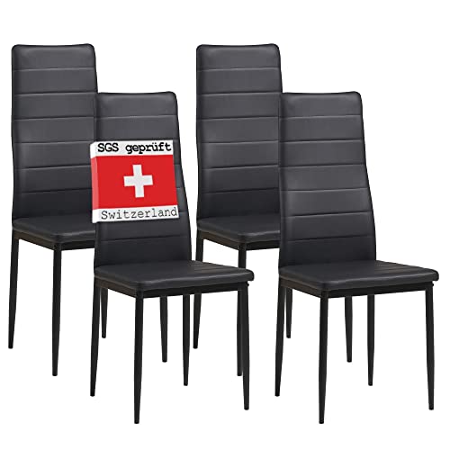 ALBATROS Esszimmerstühle 4er Set Milano, Schwarz - Edles Italienisches Design, Kunstleder-Bezug, bequemer Polsterstuhl - SGS geprüft - Moderner Küchenstuhl, Stuhl Esszimmer