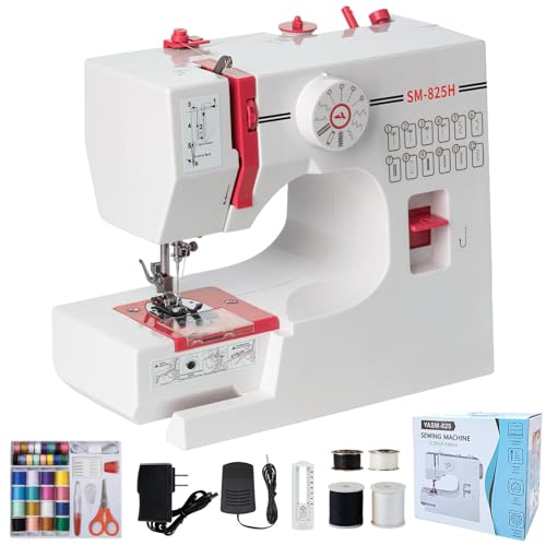 Nähmaschine für Kinder und Anfänger, 12 Stichmuster Overlock Nähmaschine, Portable Mini Sewing Machine mit Nähzubehör-Set, Elektrische Haushalts Nähmaschinen Klein für DIY, Kleidung Rot