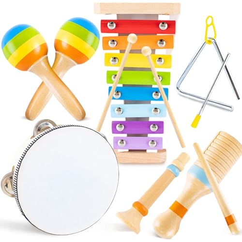 Spielzeug ab 1 Jahr,Montessori Spielzeug ab 1 2 3 4 5 Jahr Musikinstrumente für Baby Spielzeug Geschenk Musik Kinderspielzeug ab 1-5 Jahre MäDchen Junge Holzspielzeug Musik Set Geburtstag für Kinder