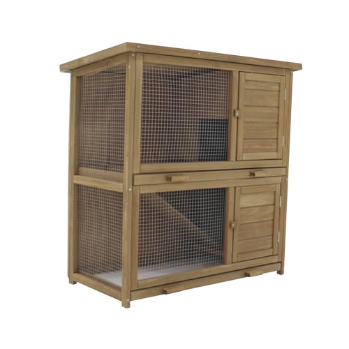 Kaninchenstall, 2 Etagen, 91,5X 91.8X 40,3 cm, Holz mit Gitter