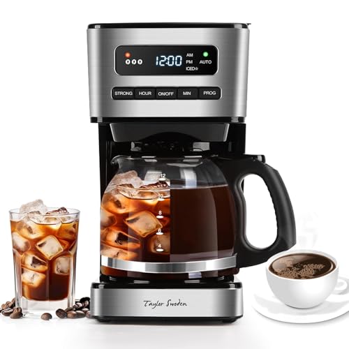 Taylor Swoden Kaffeemaschine 1,8L mit 24H Timer, Eiskaffee-Modus, 3-stufige Stärkeauswahl automatische Reinigung, Filterkaffeemaschine mit Glaskanne & Tropf-Stopp, Wiederverwendbarem Filter, Schwarz