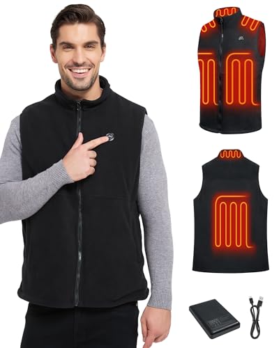 WUEAOA Beheizbare Weste,Heizweste Herren,Beheizbare Weste Herren,herren Beheizte Fleece, Wärmeweste mit Akku 10000mAh, Beheizte Weste,6 Vergrößerten Heizplatten, Outdoor-Arbeit,Wandern, Angeln, Winter