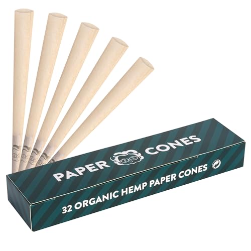 Granny's® Premium Hanf Cones 32 Stück | 109mm King Size Hülsen | Konisch gedreht | Aus Papier | Vorgerollte Kegeltüten | Fertig zum Befüllen | Grannys Cones