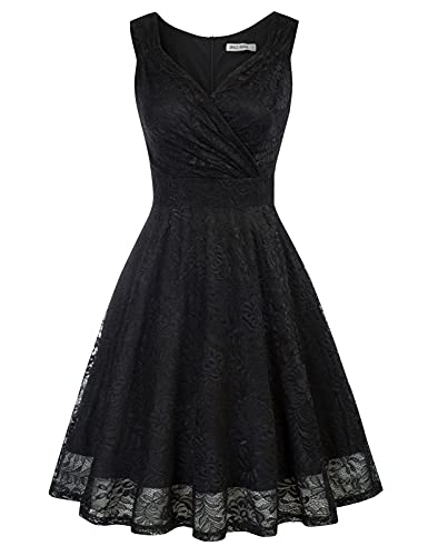 retro kleid damen 50s kleider knielang v ausschnitt kleid schwarz petticoat kleid CL645-1 M