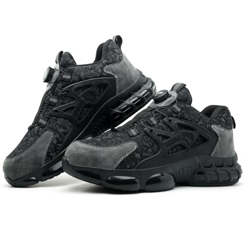 QINGRUIPAI Arbeitsschuhe Herren Sportliche Sicherheitsschuhe Leicht Trends Drehknopf Anti-Smash und Anti-Punktur