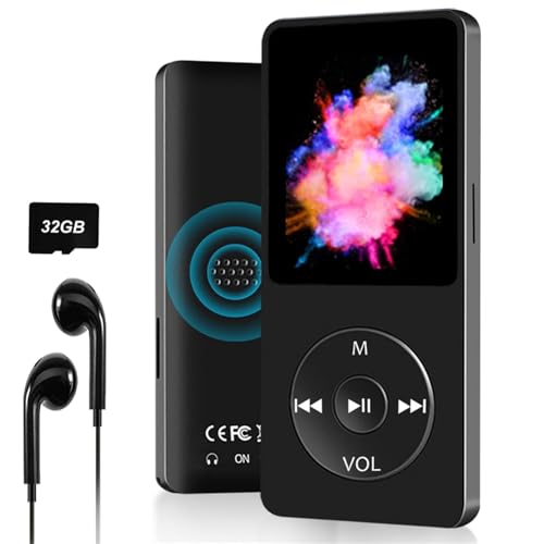 MP3 Player Bluetooth Sport, 32GB MP3/MP4 Musik-Player zum Laufen mit FM Radio, Sprachaufzeichnung, Video, Lautsprecher, E-Book, Unterstützt bis 128GB (Kopfhörer enthalten)