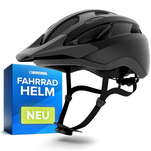 BÜCHEL Fahrradhelm mit In-Mould-Technologie – für Kinder & Erwachsene – Cam Lock, Kinnpolsterung & Fliegennetz – Größen M 52–57 cm & L 58–61 cm – Schwarz, Weiß, Grau (Schwarz Matt, M, 52-57cm)
