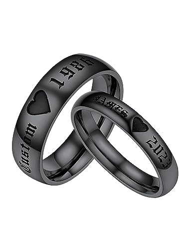PROSTEEL Partnerringe Schwarz für Damen Herren 2 Stücke Ringe für Paare personalisierte Freundschaftsringe Verlobungsringe Hochzeitsringe Wedding Rings