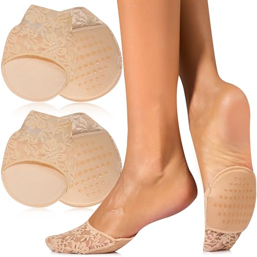 4 Paar Rutschfeste Atmungsaktive Füßlinge für High Heels und Sneaker - Zehlinge für Pumps, Vorderfußpolster & Zehensocken - Komfortable Halbsocken & Schuheinlagen (Beige)