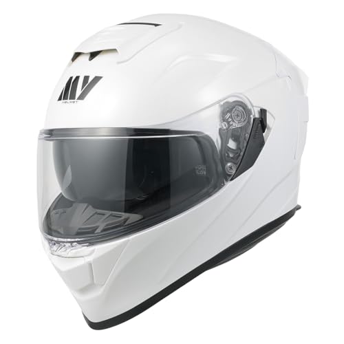MY Motorrad Integralhelm Vollvisierhelm Mopedhelm mit Sonnenblende für Damen Herren,ECE 22.06 Genehmigung,Modell MY-936 (Weiß, M)