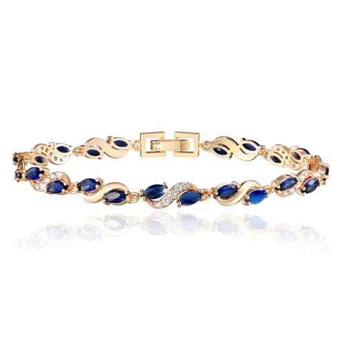 Richapex Gold Armband Damen Elegantes 18K Vergoldetes Tennis-Armband für Damen mit Zirkonia Frauen Gold Armbänder Schmuck Blue
