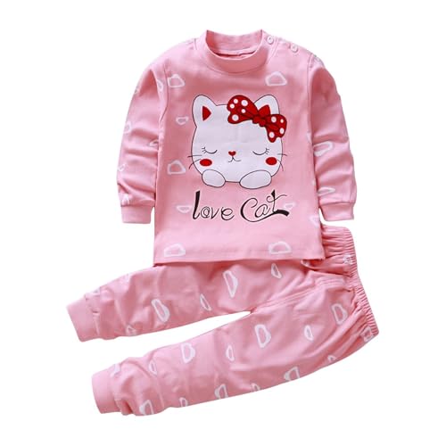 Mädchen Schlafanzug Set Pyjama Kinder Bekleidungs Zweiteilig Schlafanzug Lange Hosen Kinderkleidung Animal Druck Langarm Nachtwäsche Baby Junge Outfit Baumwolle Hauskleidung (Hot Pink, 3-6 Months)