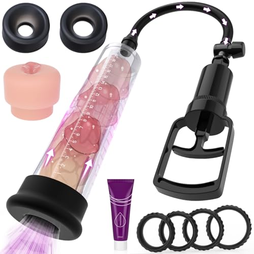 Origeros Penispumpe für Penisvergrößerung, Vakuumpumpe für Männer, Enthält 4 Penisringe und 2 Silikonbasen, Männliche Verbesserung, Schnelle Erektion, Sexspielzeug für Masturbation