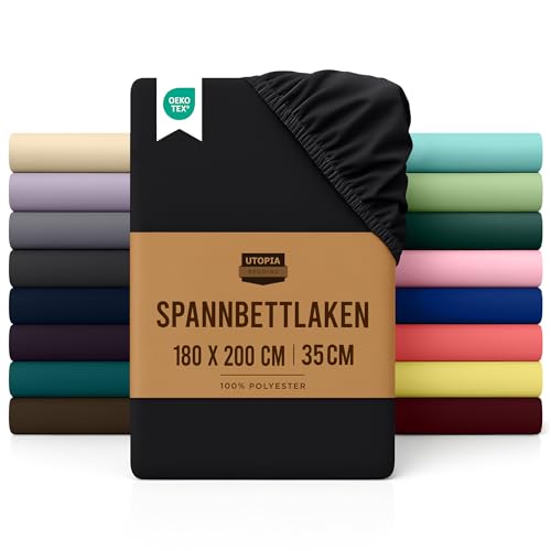 Utopia Bedding - Spannbettlaken 180x200cm - Schwarz - Oeko-Tex Zertifiziertes Gebürstete Polyester-Mikrofaser Spannbetttuch - 35 cm Tiefe Tasche