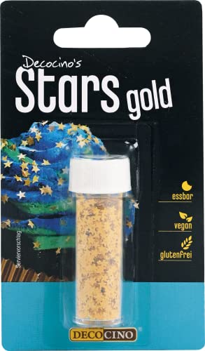 DECOCINO Gold Stars (3000 stück) - essbares Streu-Dekor, Deko-Streusel - Deko-Sternchen & essbare Back-Deko für Torten, Kuchen, Cup-Cakes & Muffins, 0.9 g