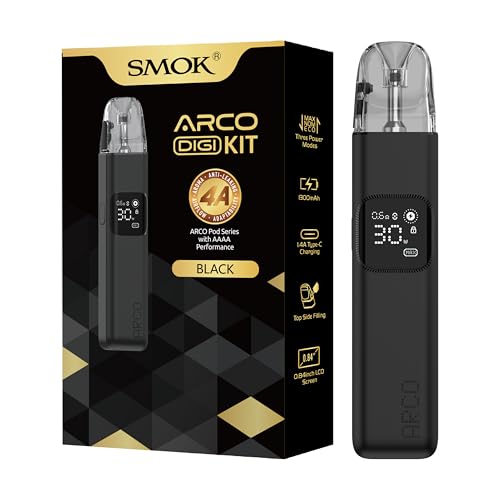 SMOK Arco Digi Pod System E Zigarette Kit 1300mAh Akku 5W30W Leistungsbereich 0.84 Zoll Display 3ml Nachfüll Pod Top Fill Type C Schnellladung Kompatibel Mit Arco Pod Cartridge Ohne Nikotin Schwarz